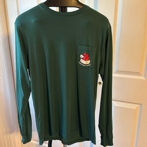 Vineyard Vines Men's Green Long Sleeve Tee Holiday Santa Hat w/Lures Size Small